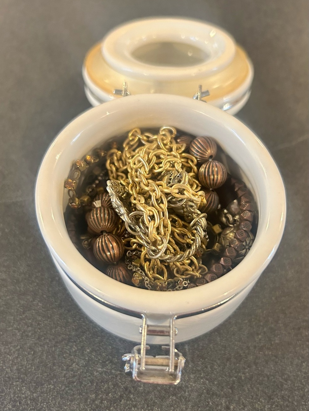 Ceramic Jewelry Jar with Gold and Bronze Accent Jewelry